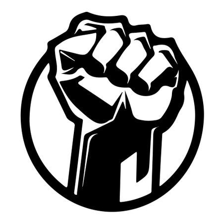 Black hand raised in a clenched fist. Freedom sign and protest symbol - civil rights movement, black lives matter icon.. Vector illustrationのイラスト素材