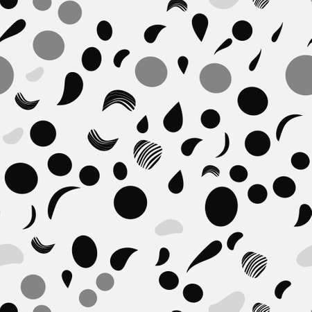 Set of abstract organic shape seamless pattern with black and white geometric doodles.のイラスト素材