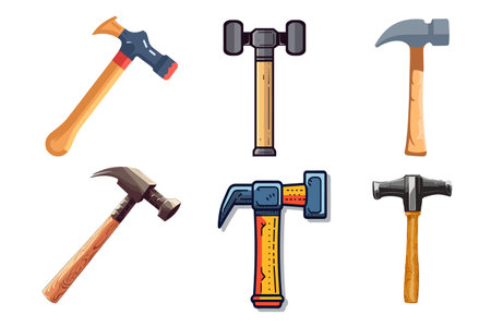Set of carpenter hammer in flat style. Typical simplistic hammer tool set. Carpenter hammer isolated icon with shadow. Hammer vector stock image. Vector illustrationのイラスト素材