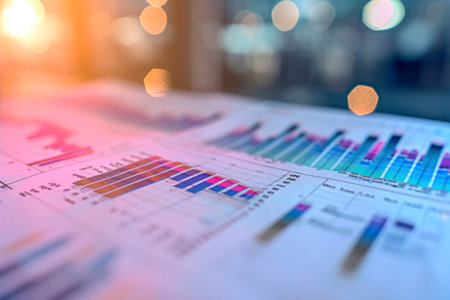 financial chart on table with bokeh background, business concept.の素材