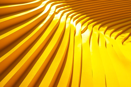 abstract background of yellow metallic curved stripes. 3d render illustrationの素材