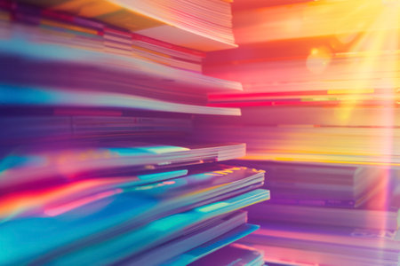 Colorful abstract background image of stacked magazines.の素材