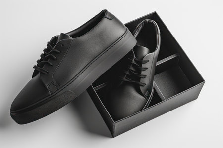 Black shoe box mockup on white background.の素材