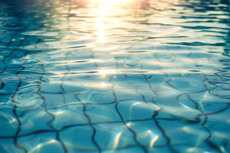 Swimming pool with sun reflection. Background and texture for design.の素材