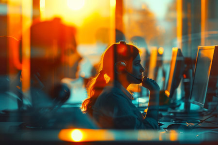 Colleagues working in a call center. blurred.の素材