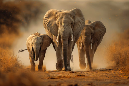 African Elephants - Loxodonta africana - in Namibiaの素材