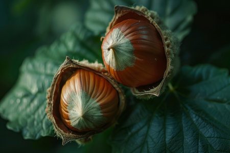 Hazelnuts Close Up in their shells.の素材