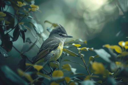 Great Crested Flycatcher with yellow breast.の素材