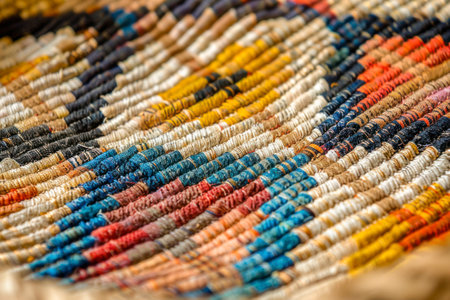 Old ethnic canvas abstract. Geometric ethnic pattern made with straw.の素材