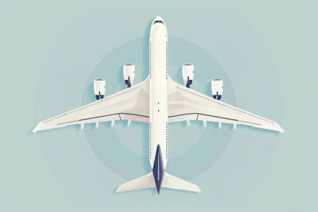 Flat airplane illustration, view of a flying aircraft.の素材