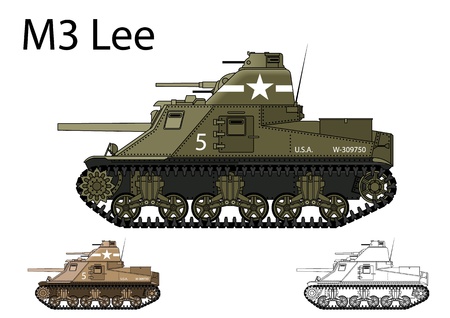 American WW2 M3 Lee medium tank のイラスト素材