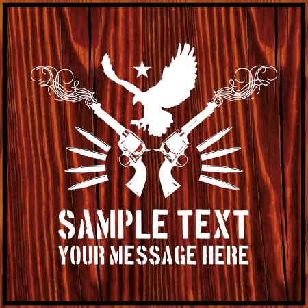 Dual revolvers and a hawk on wooden backgroundのイラスト素材