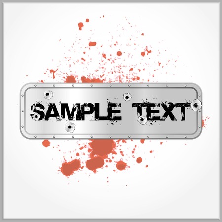 Distorted text with blood spatter on a metallic background with gunshot holesのイラスト素材