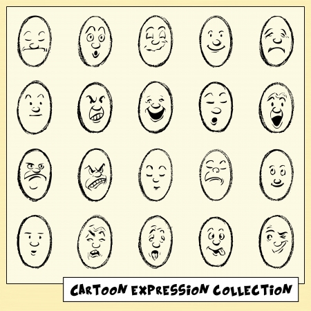 Collection of twenty funny hand drawn cartoon face expressionsのイラスト素材