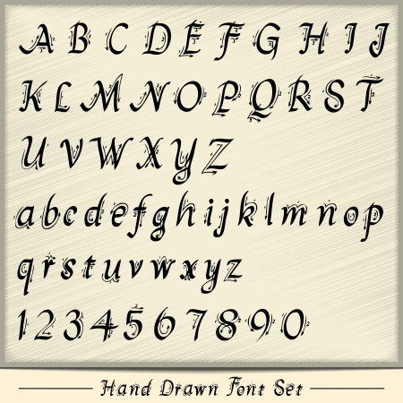 Hand drawn custom font set in black with guides isolated on ivory backgroundのイラスト素材