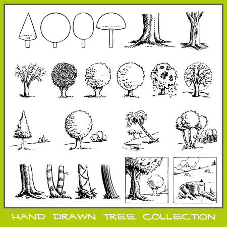 Hand drawn tree collectionのイラスト素材