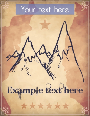 Western style poster with huge mountains with snow capsのイラスト素材