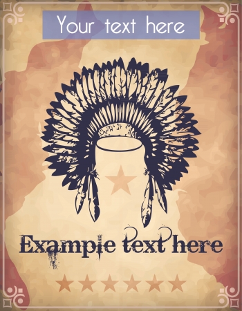 Western style poster with an Indian war bonnet headdressのイラスト素材