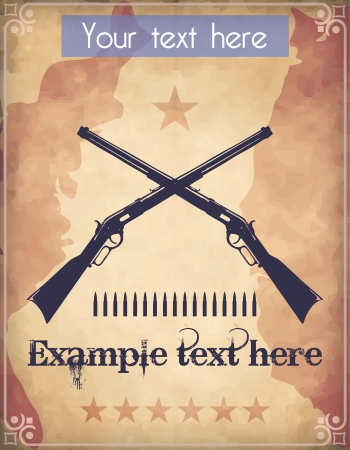 Western style poster with two crossed repeater riflesのイラスト素材
