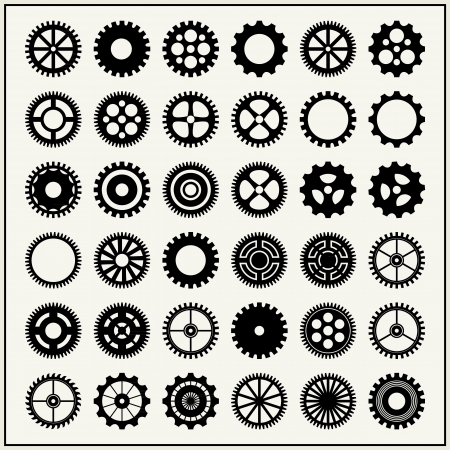 Collection of 36 gear wheels isolated on light backgroundのイラスト素材