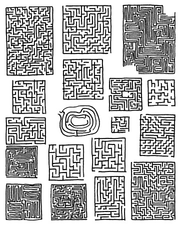Collection of hand drawn mazes isolated on white backgroundのイラスト素材