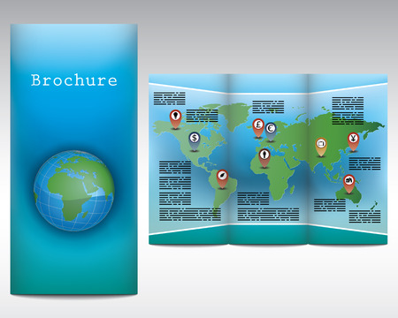 Brochure design with a globe showing Europe, Africa and Asiaのイラスト素材