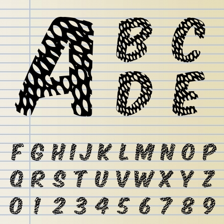 Font set with hand drawn patternのイラスト素材
