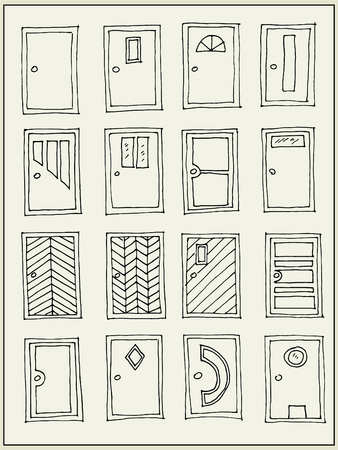 Hand drawn doors isolated on white backgroundのイラスト素材