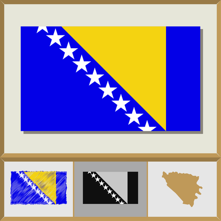 National flag and country silhouette of Bosnia and Herzegovinaのイラスト素材