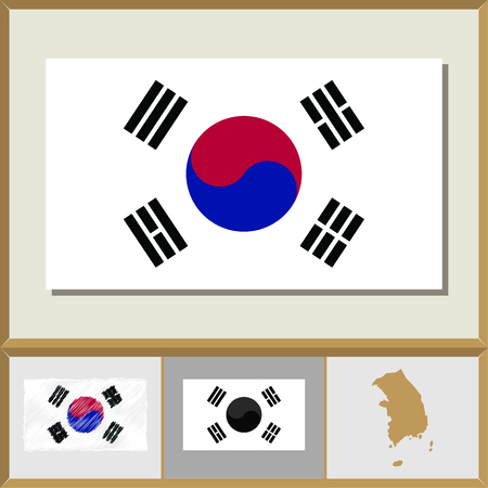 National flag and country silhouette of South Koreaのイラスト素材