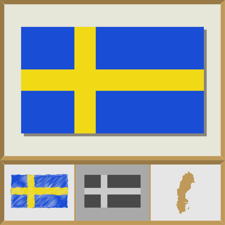 National flag and country silhouette of Swedenのイラスト素材