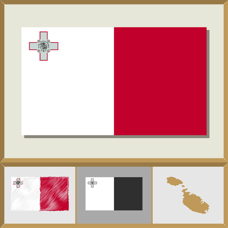 National flag and country silhouette of Maltaのイラスト素材