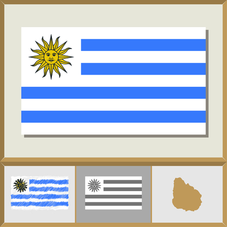 National flag and country silhouette of Uruguayのイラスト素材