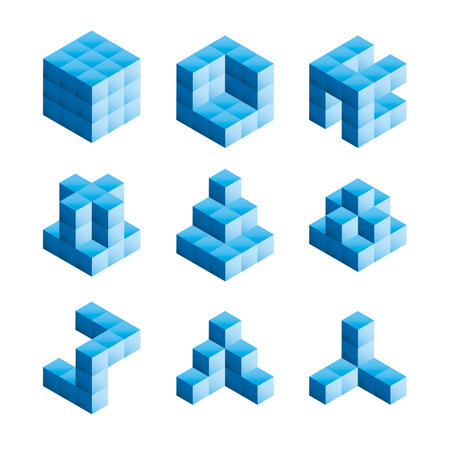 3D shapes created from building blocksのイラスト素材