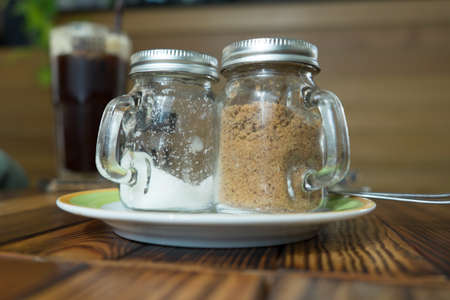 Granulated sugar and white sugarの写真素材