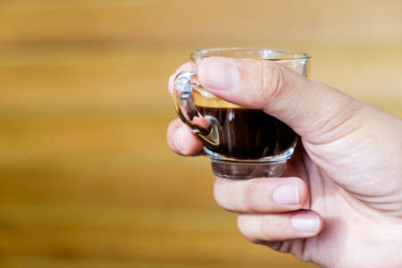 Black expresso coffee in small glass cupの写真素材