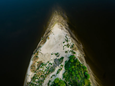 The Vistula, the largest Polish river. View from a drone near Warsaw. The beautiful river and wild...