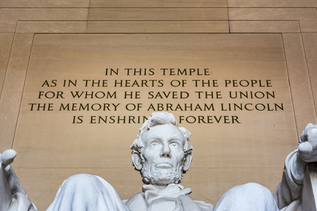 Abraham Lincoln Memorial Sitting Chair famous Landmark Closeup Phrase Washington DC Monumentの写真素材