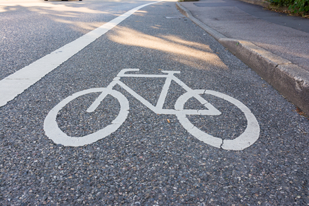 Painted Street Asphalt Bicycle Lane Sign White Safetyの写真素材