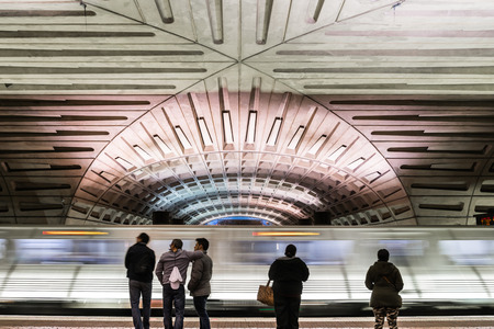 Washington DC Subway Station Motion Blur Platform Waiting Ceiling Transportationのeditorial素材