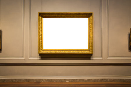 Ornate Picture Frame Art Gallery Museum Exhibit Interior White Clipping Path Isolatedの写真素材