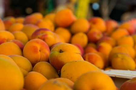 Close Up Bunch of Colorful Peaches Local Food Marketの写真素材