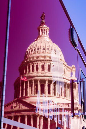 Washington DC Capitol Ambulance Reflection Red Medical Vehicle Metal Surfaceの写真素材
