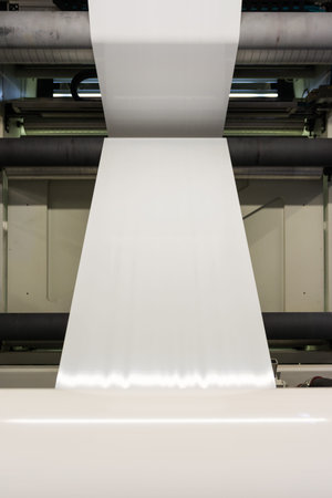 Plastic White Blank Print Feed Flexo Industry Printing Roll Processing Surface Operational Detail...