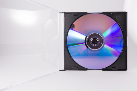 Blank DVD CD Rewriteable Circle Closeup Case Transparent Plastic White Background Object Media Office Supplyの写真素材