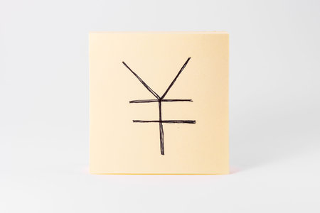 Sticky Notes Notepad Yellow Square White Background Office Supply Yuan Symbolの写真素材