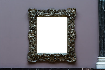 Art Museum Frame Wall Ornate Minimal Design White Isolated Clipping Path Templateの写真素材