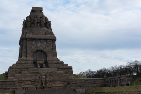 Leipzig Voelkerschlachtdenkmal Monument Battle Military Tower Destination Sights City Germany European Architecture Entrance Front See der Traenenの写真素材