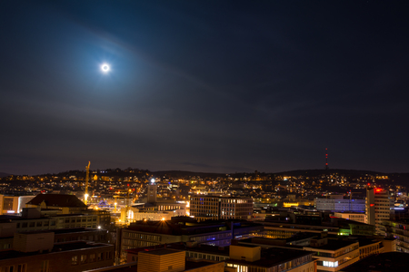 Stuttgart Cityscape Landscape Capital City Baden Wuerttemberg Day Night Sky Buildings Far TV Tower Hills Kesselの写真素材