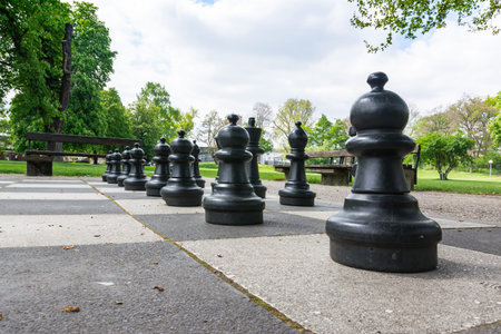 Chess Pieces Board Outdoors Squares Park Large Strategy Asphaltの写真素材